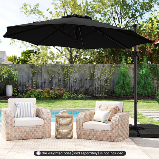 294 x 248 cm Round Outdoor Patio Umbrella Cantilever Umbrella with 360° Rotation for Backyard-Black