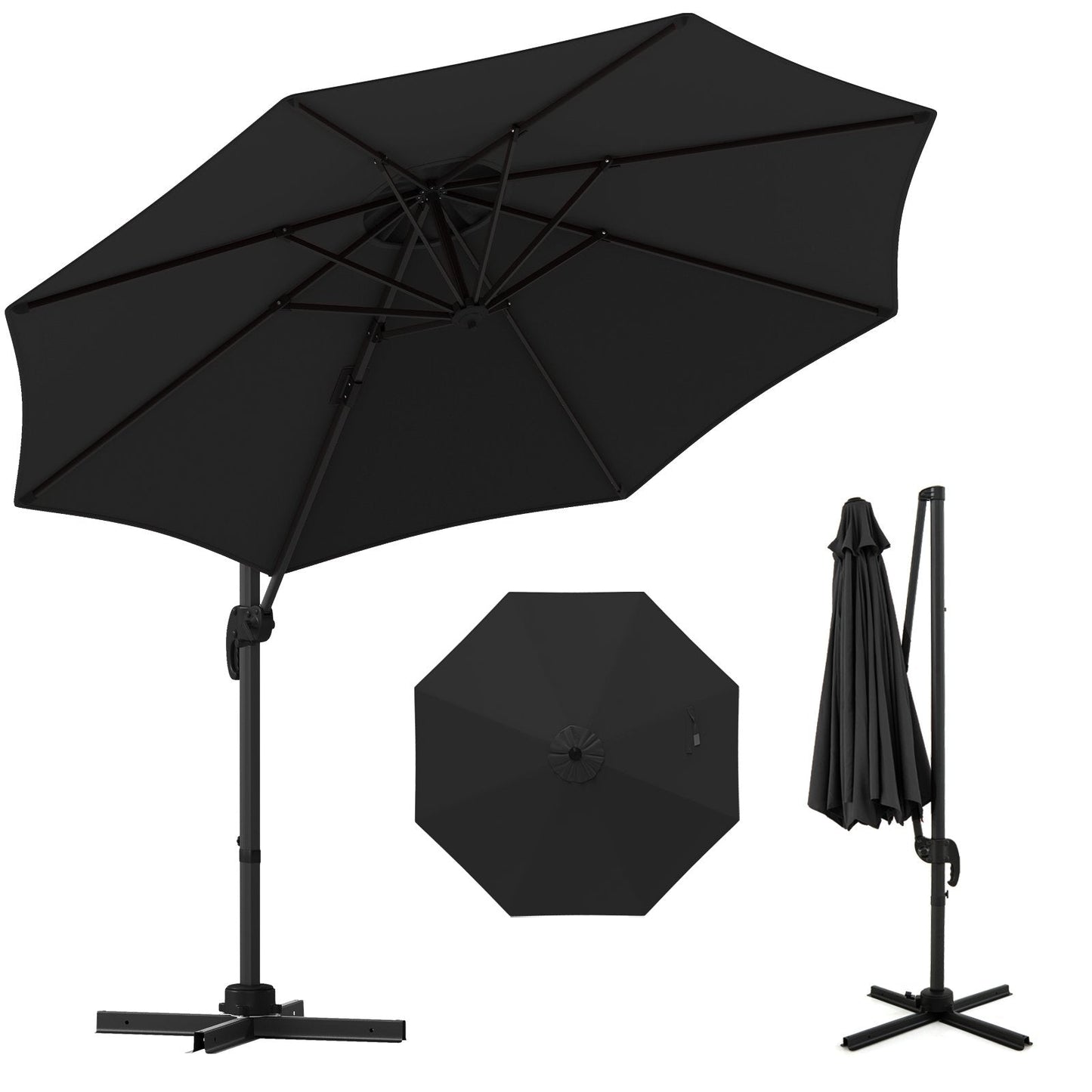 294 x 248 cm Round Outdoor Patio Umbrella Cantilever Umbrella with 360¬∞ Rotation for Backyard-Black