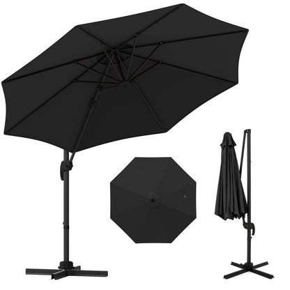 294 x 248 cm Round Outdoor Patio Umbrella Cantilever Umbrella with 360¬∞ Rotation for Backyard-Black