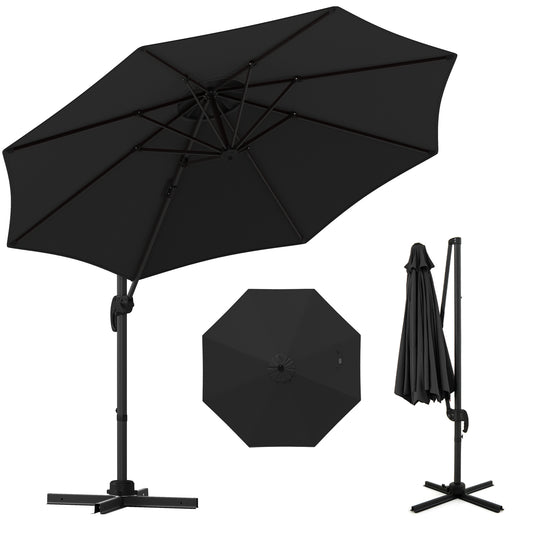 294 x 248 cm Round Outdoor Patio Umbrella Cantilever Umbrella with 360° Rotation for Backyard-Black