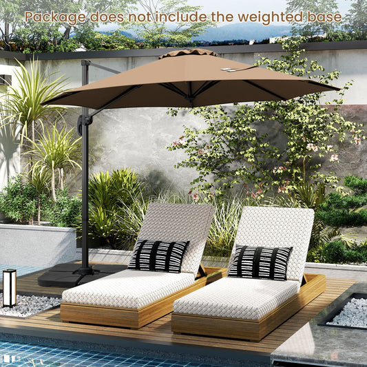 294 x 248 cm Round Outdoor Patio Umbrella Cantilever Umbrella with 360° Rotation for Backyard-Brown