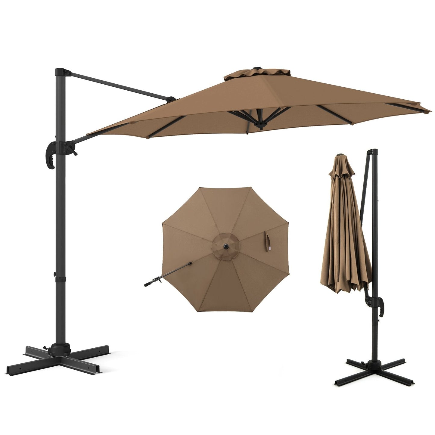 294 x 248 cm Round Outdoor Patio Umbrella Cantilever Umbrella with 360¬∞ Rotation for Backyard-Brown