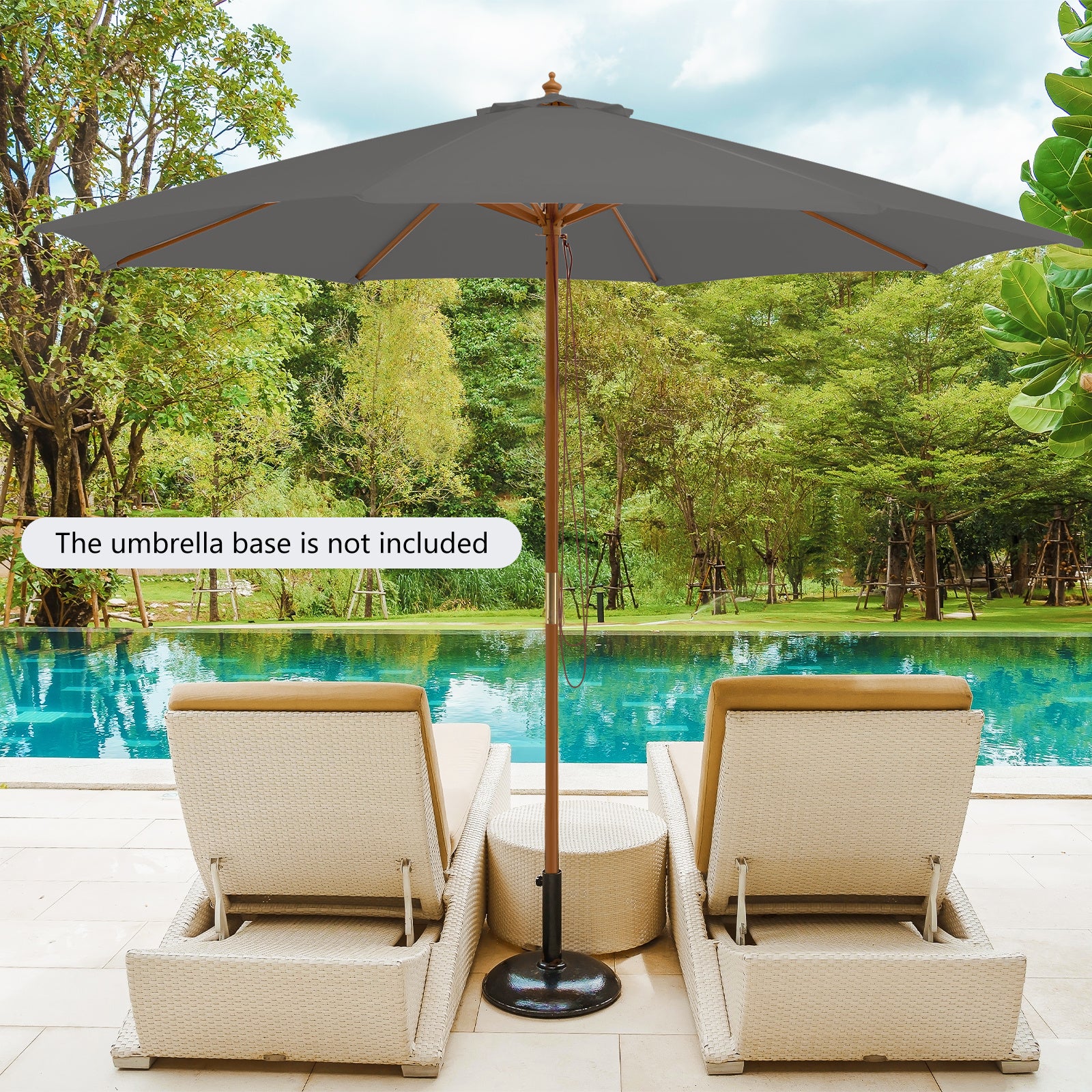 295 x 295 cm Patio Umbrella with Pulley Lift and Ventilation Hole-Grey