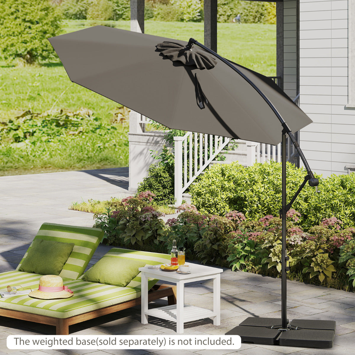 295 cm Patio Offset Umbrella with Easy Tilt Adjustment and Crossed Base-Grey