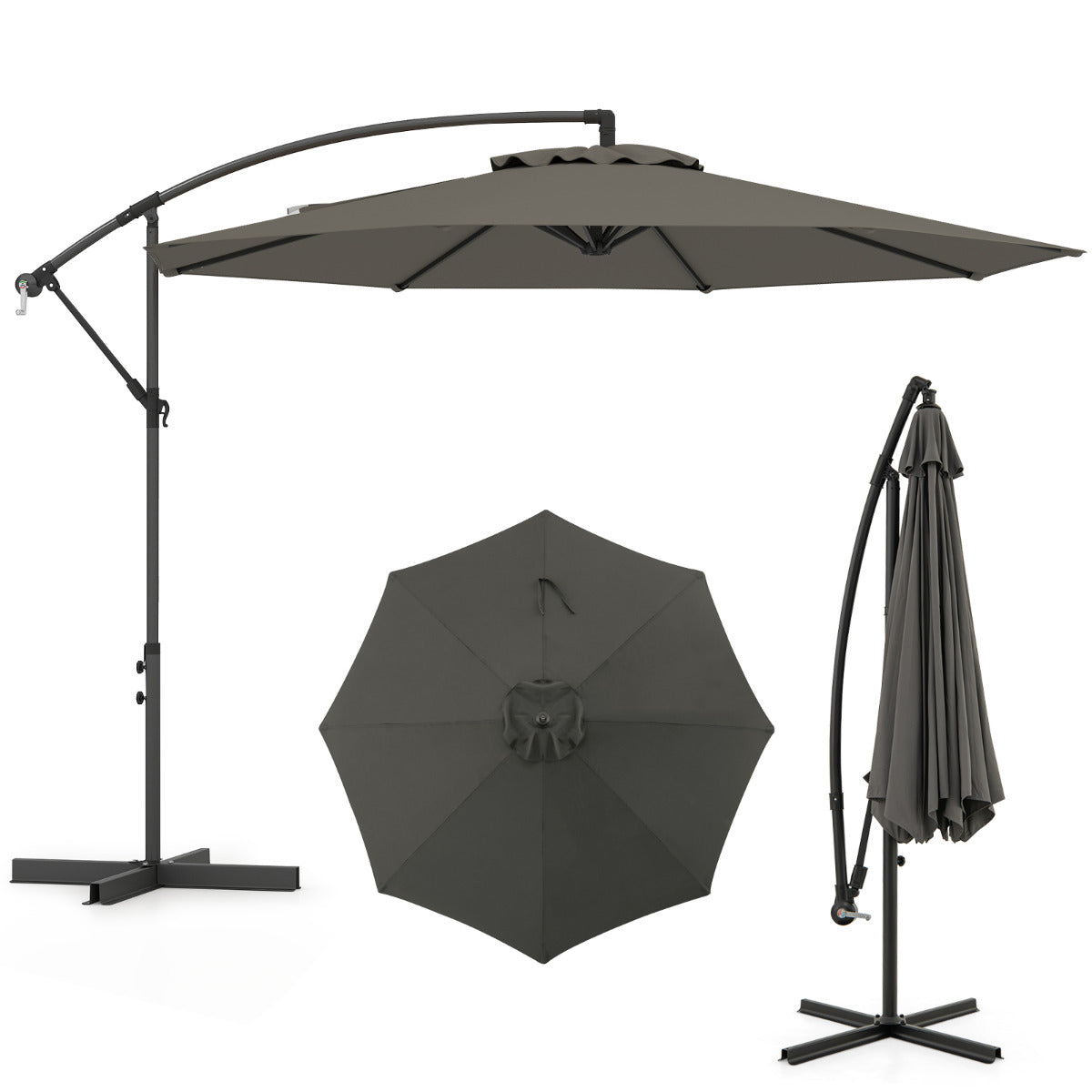 295 cm Patio Offset Umbrella with Easy Tilt Adjustment and Crossed Base-Grey
