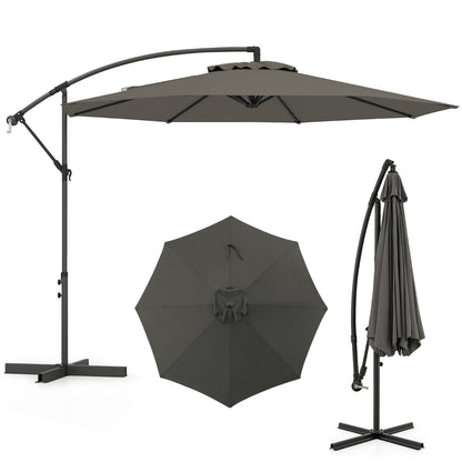 295 cm Patio Offset Umbrella with Easy Tilt Adjustment and Crossed Base-Grey