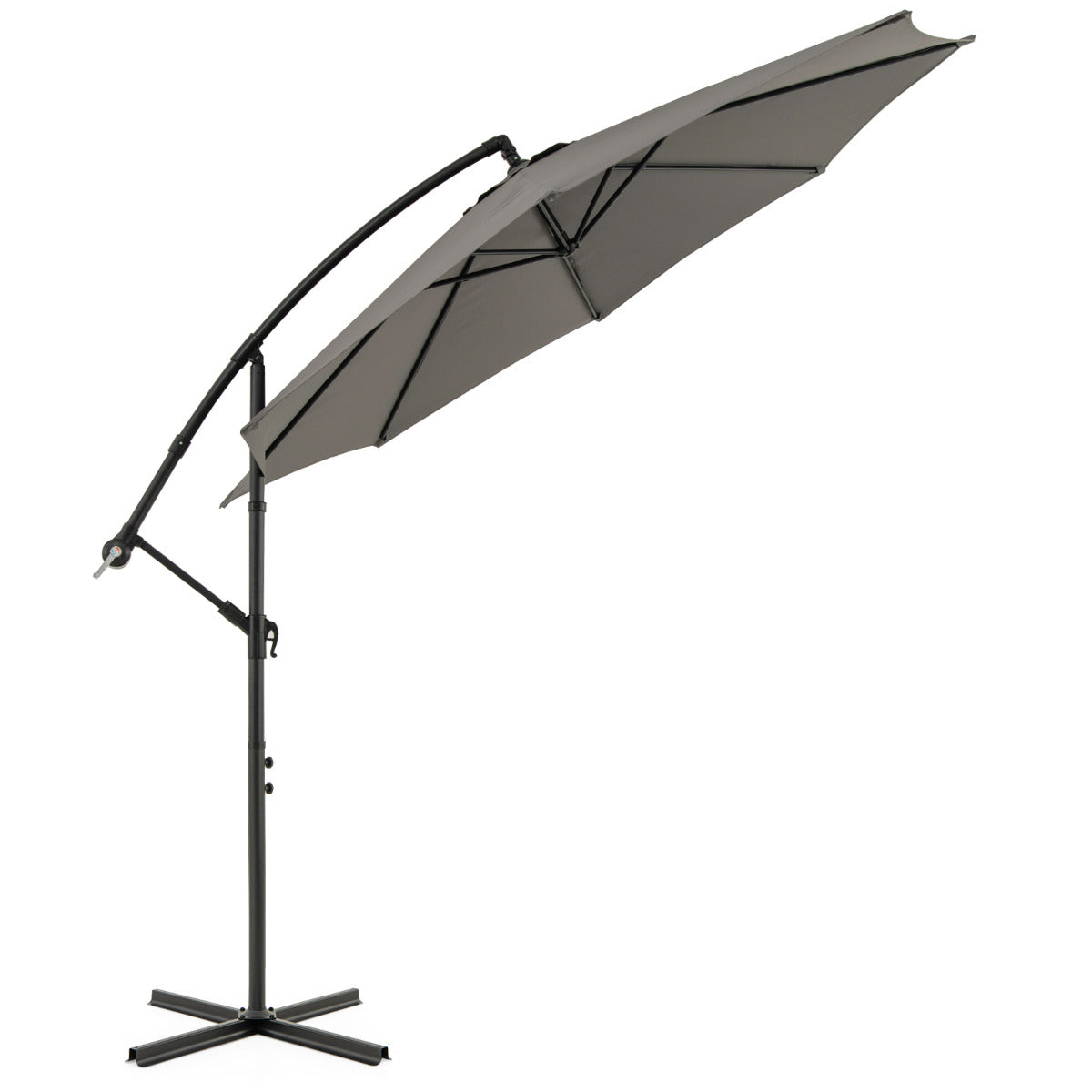295 cm Patio Offset Umbrella with Easy Tilt Adjustment and Crossed Base-Grey