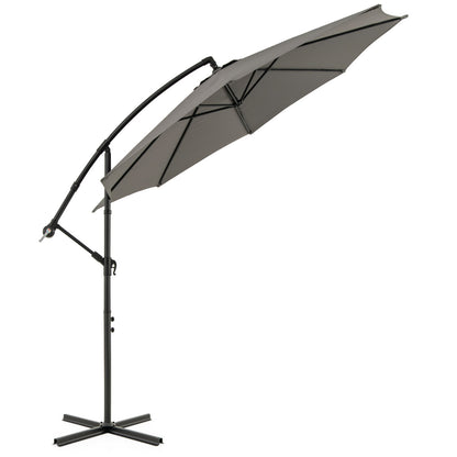 295 cm Patio Offset Umbrella with Easy Tilt Adjustment and Crossed Base-Grey