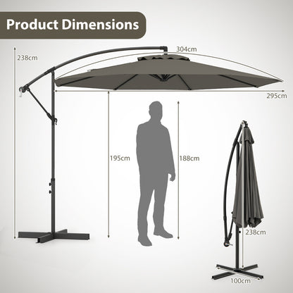 295 cm Patio Offset Umbrella with Easy Tilt Adjustment and Crossed Base-Grey
