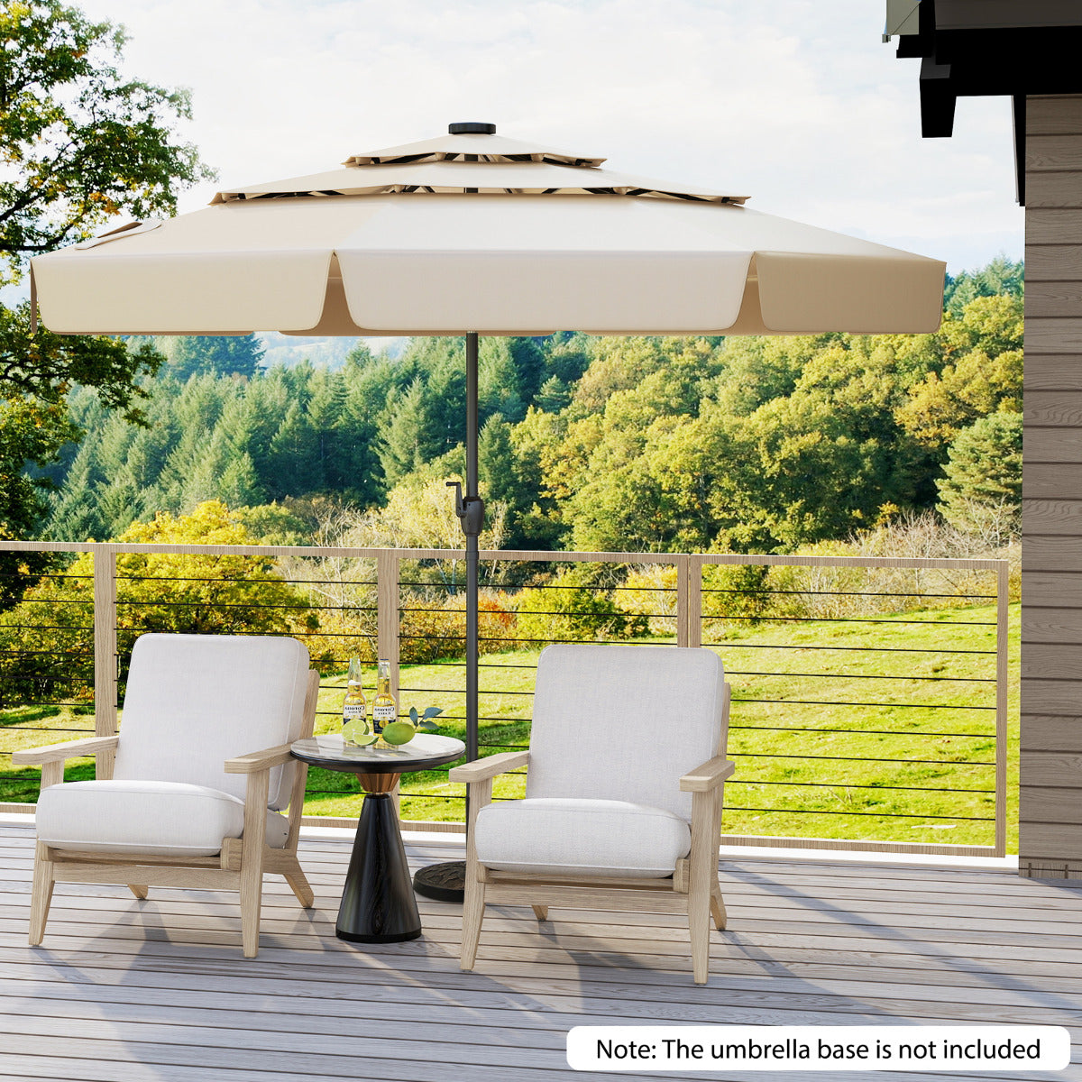 295 cm Solar Patio Umbrella with 32 LED Lights and 3-Tier Vented Top-Beige