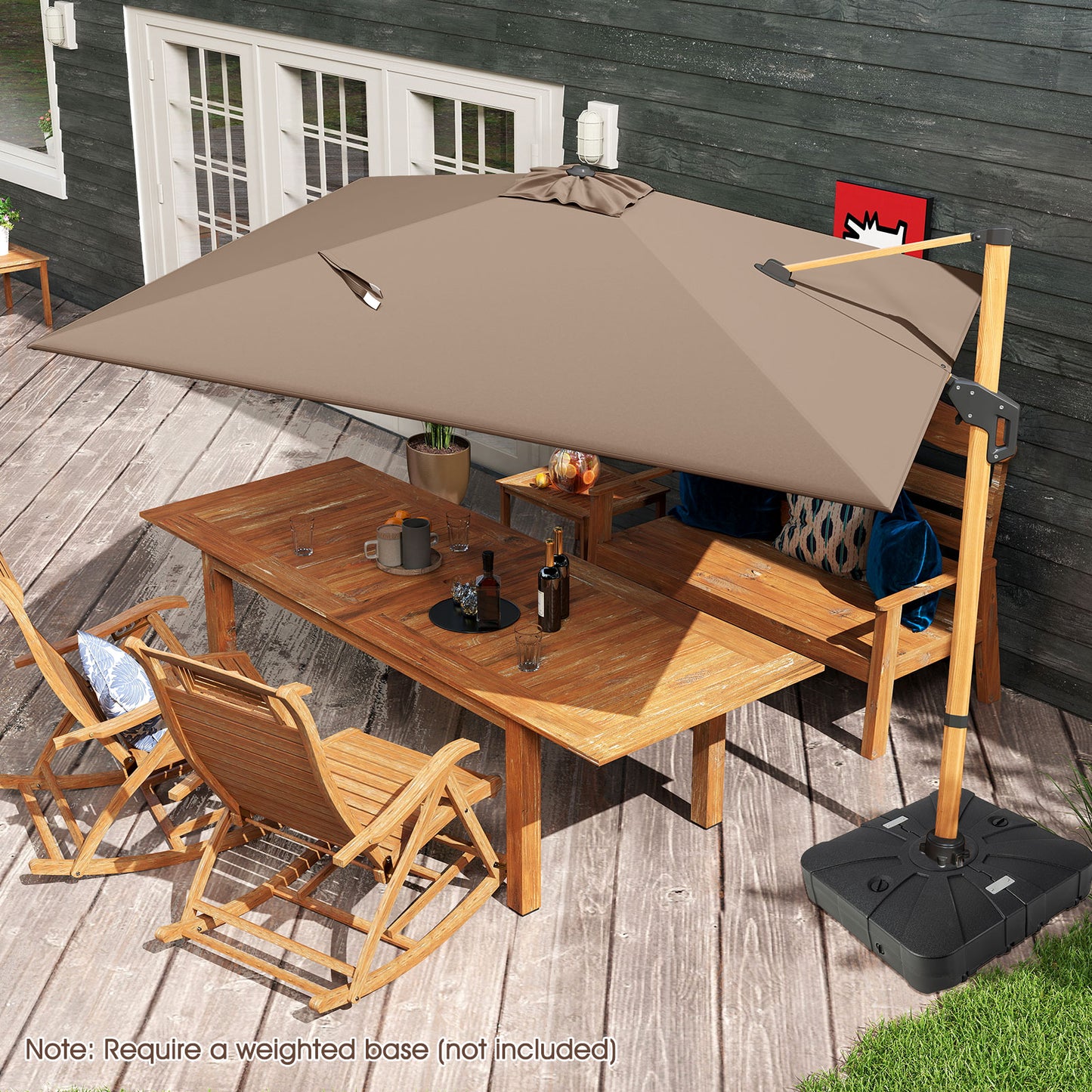 297 cm Outdoor Patio Cantilever Umbrella with 360° Rotation-Coffee