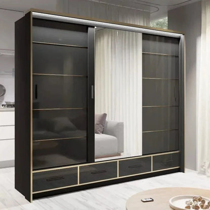 Andromeda 253cm Large Sliding Door Wardrobe - Black