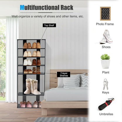Extra Wide Wooden Vertical Shoe Rack with 7 Shelves-Black