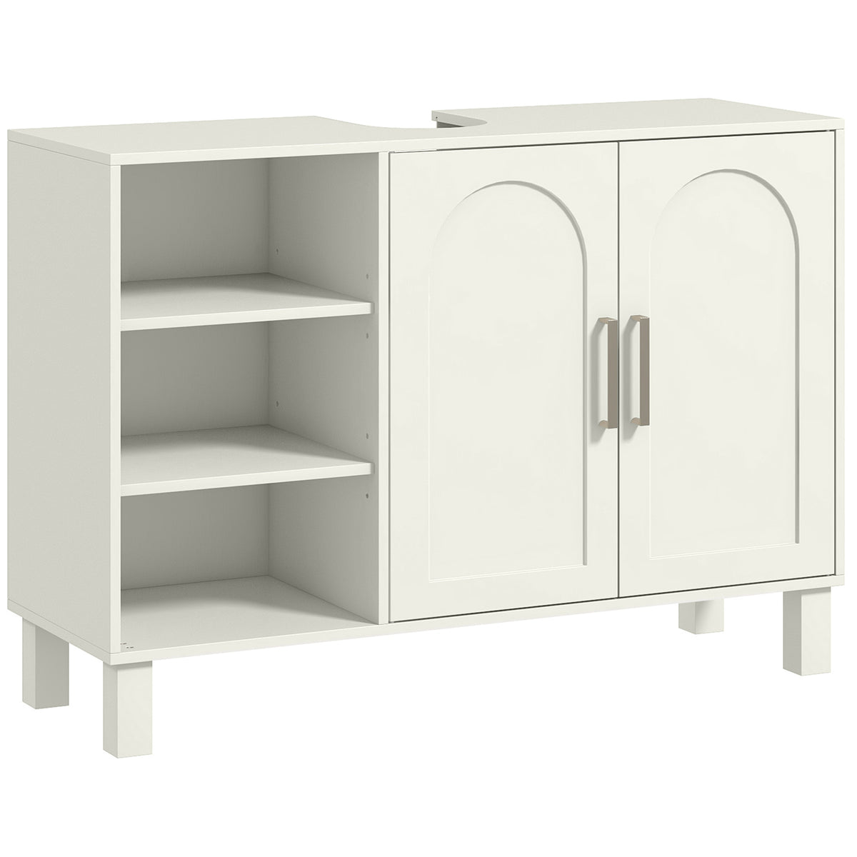 HOMCOM Under Sink Cabinet, Bathroom Sink Cabinet with U-Shaped Cutout, Two-Level Cupboard, Adjustable Shelf for Basin, Cream