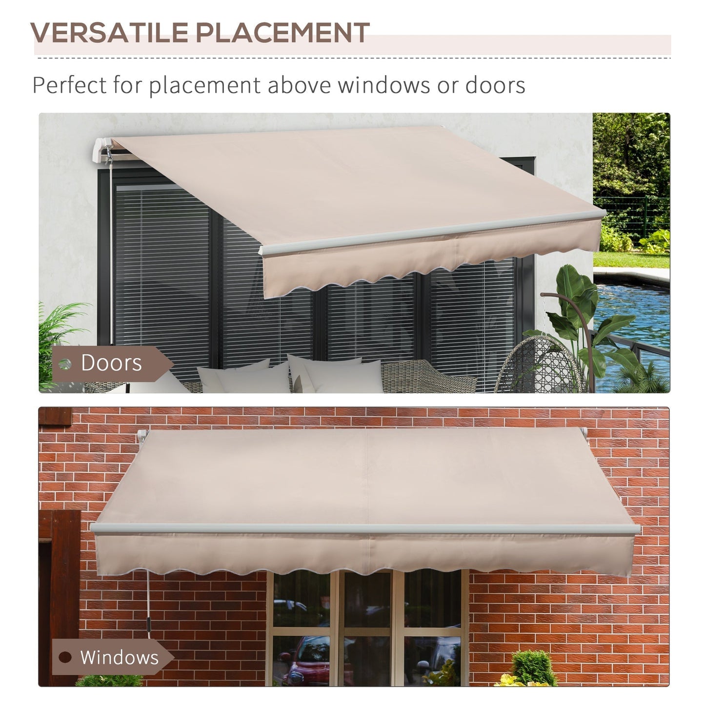 Outsunny Awning Canopy Manual Retractable Porch Sun Shade Shelter 3 x 2m Beige