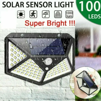 100 مصباح LED خارجي يعمل بالطاقة الشمسية، مستشعر حركة PIR مقاوم للماء، ساحة حائط للحديقة