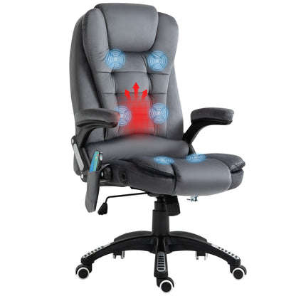 Vinsetto Massage Recliner Chair Heated Office Chair with Six Massage Points Velvet-Feel Fabric 360¡ Swivel Wheels Grey