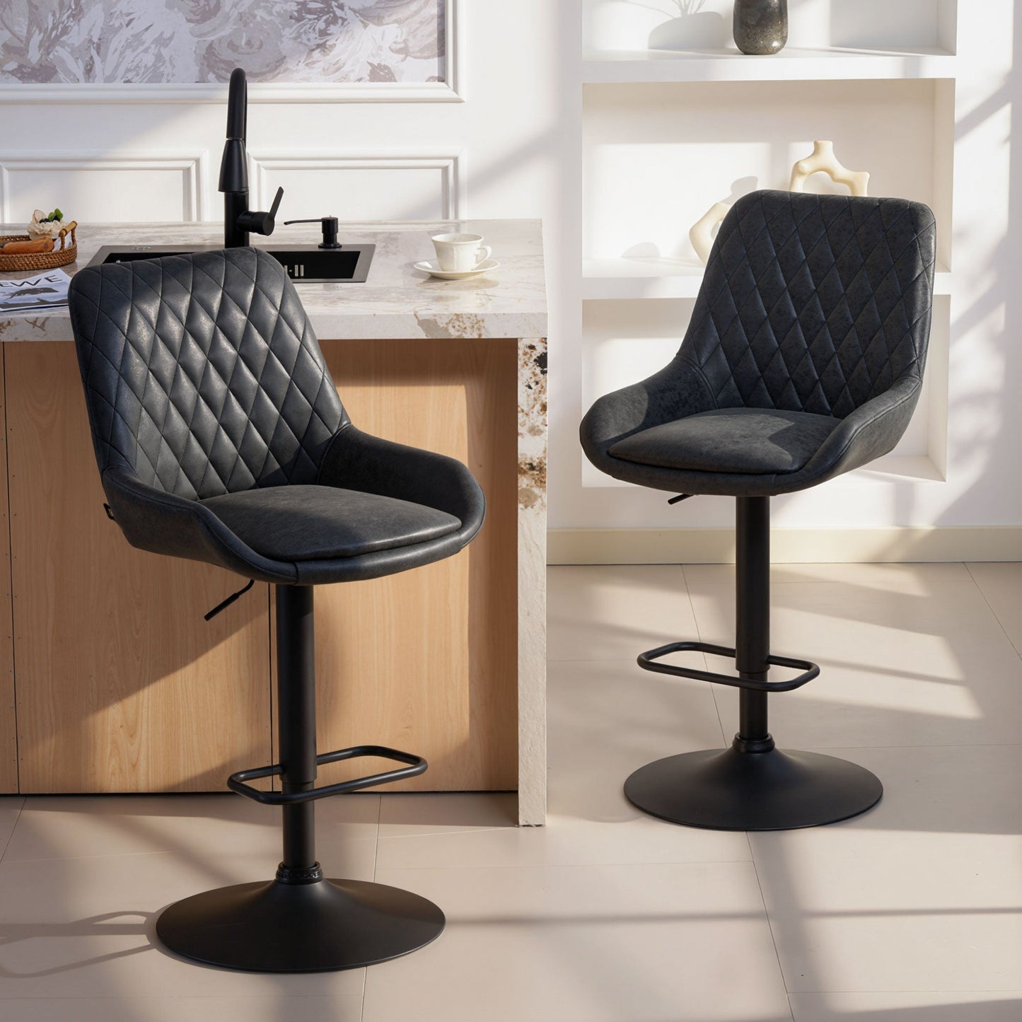 HOMCOM Set of Two Faux Leather Retro Bar Stools - Black