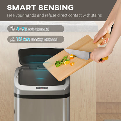 HOMCOM 48L Stainless Steel Sensor Bin - Silver-Tone