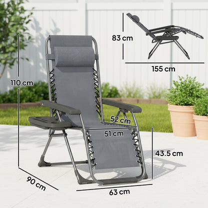 Outsunny Zero Gravity Chairs Set of 2, Folding Sunloungers Reclining Garden Chairs with Cup Holder, Headrest, Dark Grey