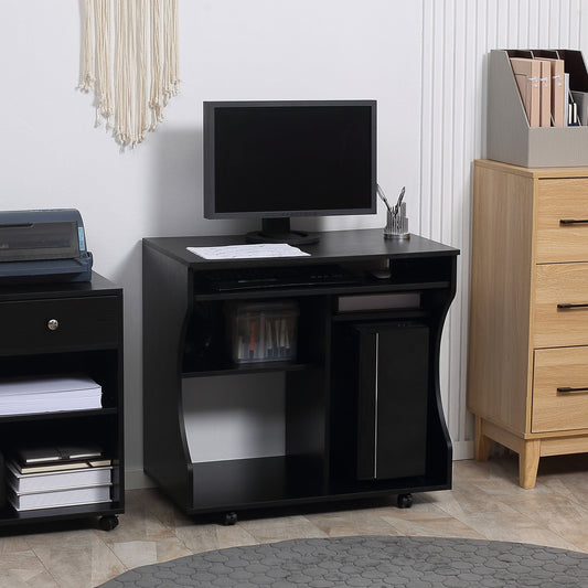 HOMCOM Multi-Storage Kompaktowe biurko robocze z kółkami - czarne