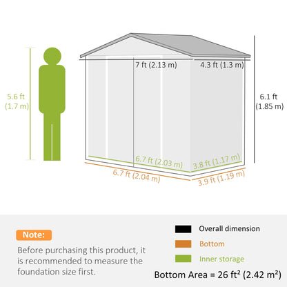 حظيرة تخزين معدنية للحديقة من Outsunny مقاس 7 × 4 أقدام مع فتحات تهوية ومجموعة أساس أرضية وأبواب مزدوجة قابلة للقفل، بني فاتح