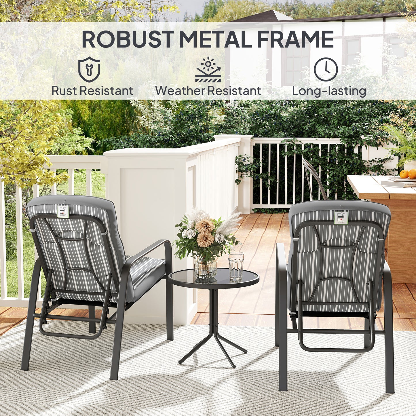Outsunny Three-Piece Reclining Chair Set - Grey