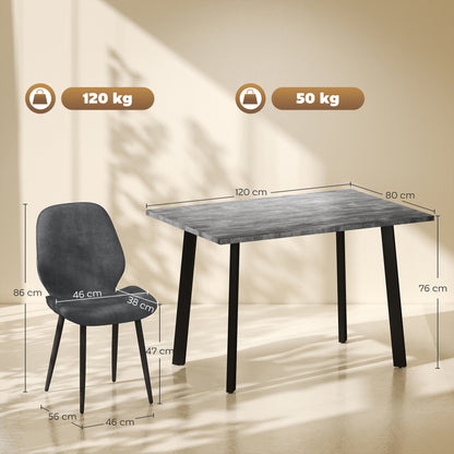 HOMCOM Dining Set, Kitchen Table with 2 Velvet Upholstered Chairs, Dark Grey