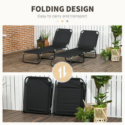 Outsunny Set of Two Metal Frame Folding Sun Loungers - Black
