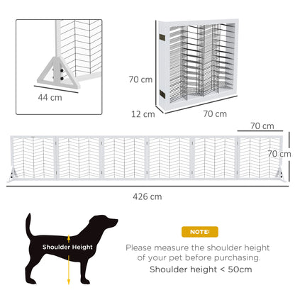 PawHut 6 Panels Pet Gate, Wooden Foldable Dog Barrier w 2PCS Support Feet, for Small Medium Dogs - White