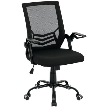 Vinsetto Mesh Office Chair, Computer Desk Chair with Flip-up Armrests, Lumbar Back Support and Swivel Wheels, Black