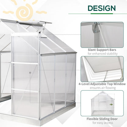 Outsunny 6 x 6 ft Walk-In Polycarbonate Greenhouse w/ Window Clear