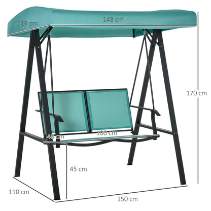 Outsunny 2 Seater Garden Swing Seat Swing Chair Outdoor Hammock Bench w/ Adjustable Tilting Canopy, Texteline Seats and Steel Frame, Lake Blue