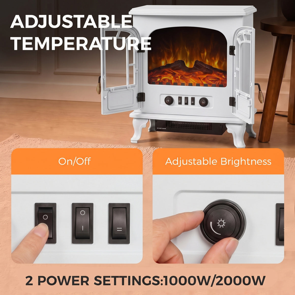 HOMCOM Freestanding Electric Fireplace Stove Heater with LED Fire Flame Effect White