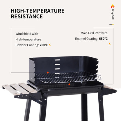 Outsunny Trolley Charcoal BBQ Barbecue Grill Outdoor Patio Garden Heating Smoker with Side Trays Storage Shelf and Wheels