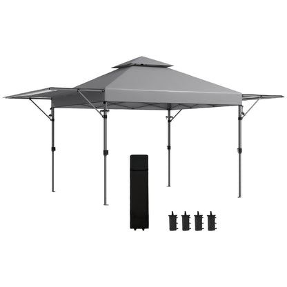 5 x 3(m) Pop Up Gazebo With Extend Dual Awnings 1 Person Easy up Marquee Party Tent with 1-Button Push, Height Adjustable Instant Shelter - Grey