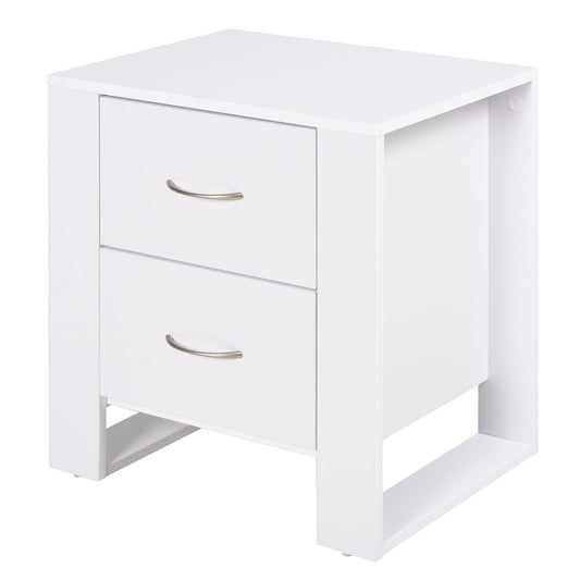 HOMCOM Bedside Table with 2 Drawers, Nightstand with Handles and Elevated Base, Side Table for Bedroom, Living Room, White