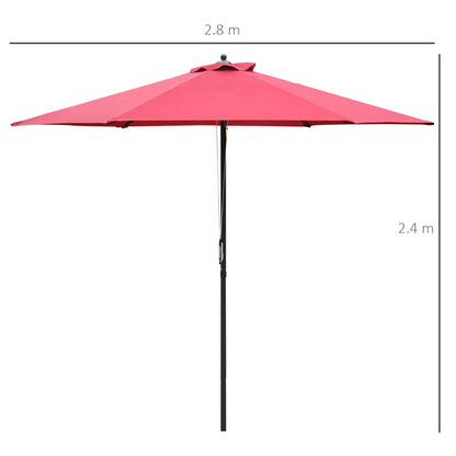 Outsunny 2.8m Patio Parasols Umbrellas Outdoor 6 Ribs Sunshade Canopy Manual Push Garden Backyard Furniture, Wine Red