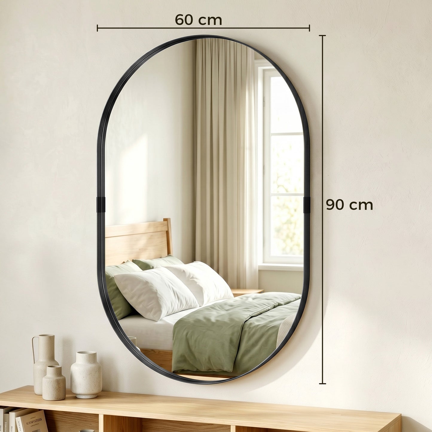 HOMCOM Wall Mirror, Bathroom Mirror with Elevated Aluminium Alloy Frame, 60 x 90 cm, Black