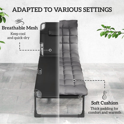 Outsunny Folding Sun Loungers for Garden Set of 2, 5-Position Oversized Camping Bed Recliner with Cushions, Dark Grey