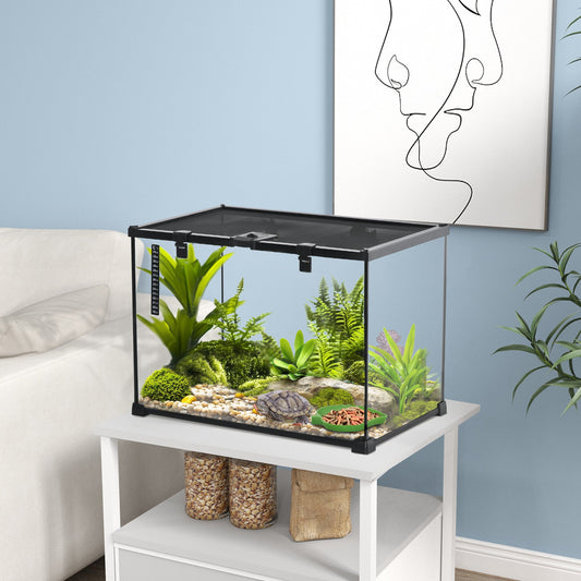 PawHut Szklane Terrarium dla Gadów Zbiornik do Hodowli Owadów Vivarium Habitats z Termometrem dla Jaszczurek, Rogatych Żab, Węży, Pająków - Duże 50 x 30 x 35 cm