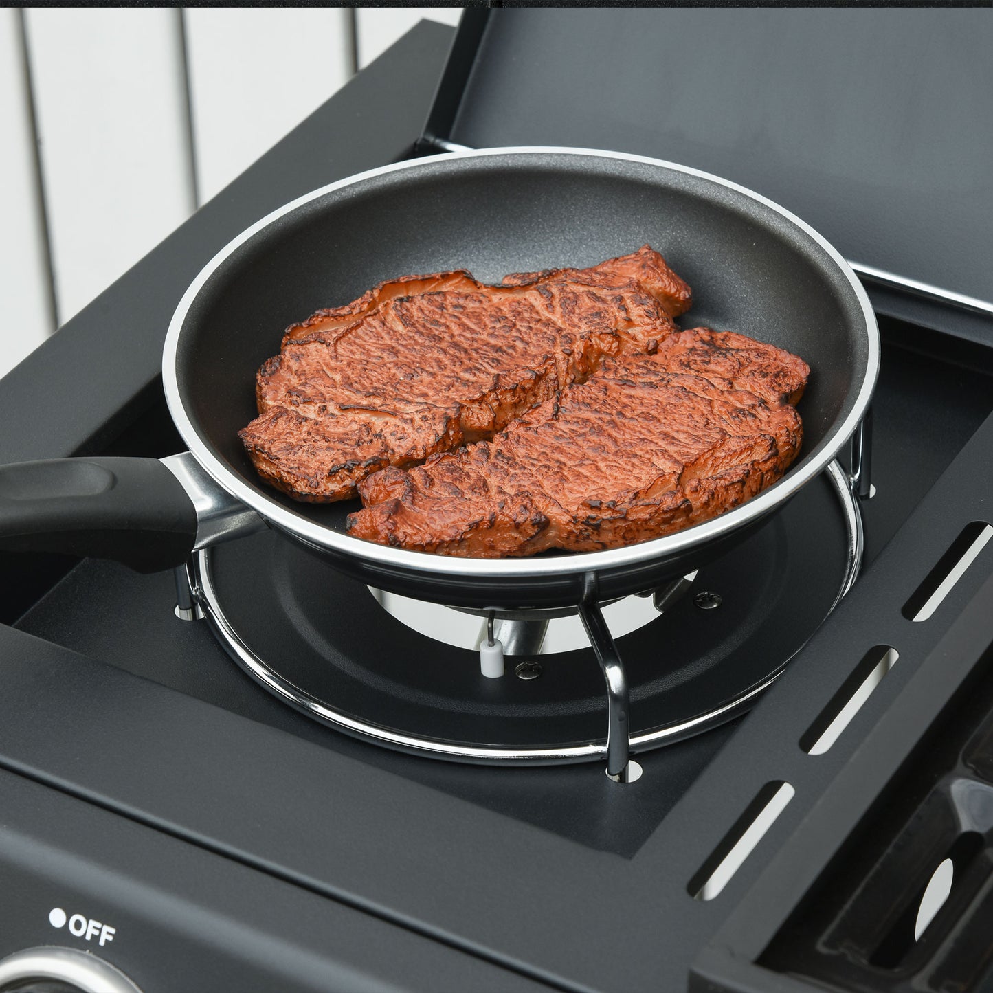Outsunny 3+1 palnikowy grill gazowy, wózek do grilla na zewnątrz z kółkami, ruszt do podgrzewania, półki boczne, szafka, termometr do ogrodu, na imprezę, kemping, 110L x 50W x 100Hcm, czarny
