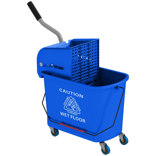 HOMCOM 20L Compact Mop Bucket on Wheels, with Water Separation Panel - Blue