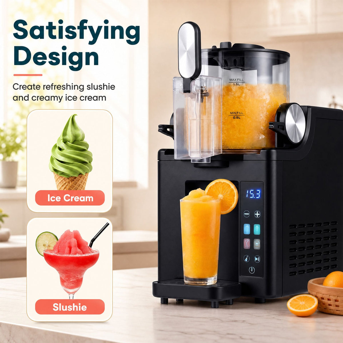2L Slushie Machine for Home with 4 Presets and LED Display and Auto Cleaning