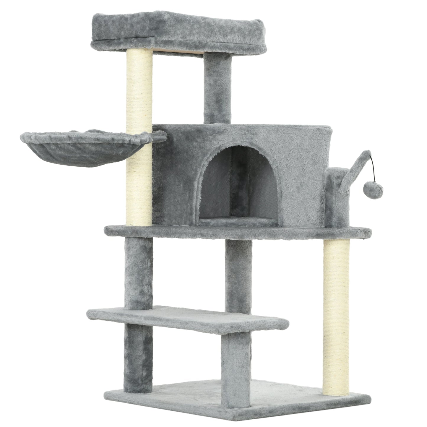 PawHut Sisal 100cm Cat Tree Tower with Sisal Scratching Post Grey