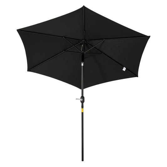 Outsunny 2.6M Parasol ogrodowy z pochylanym i korbowym uchwytem, ​​zewnętrzny parasol przeciwsłoneczny z aluminiową ramą, czarny