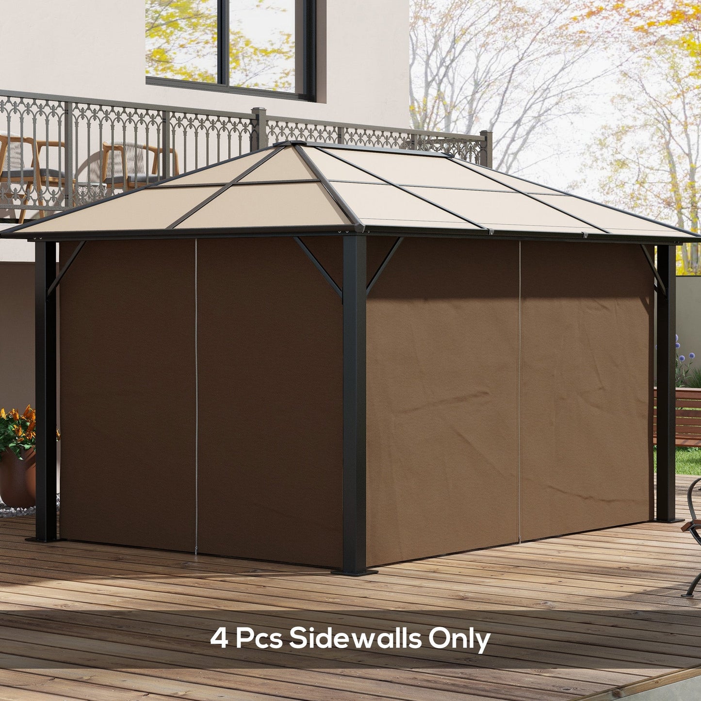 Outsunny 4 Pack Replacement Gazebo Curtains Privacy Panel for Most 3 x 4m Gazebo Canopy Pavillion Outdoor Shelter Sidewalls Accessories Dark Brown