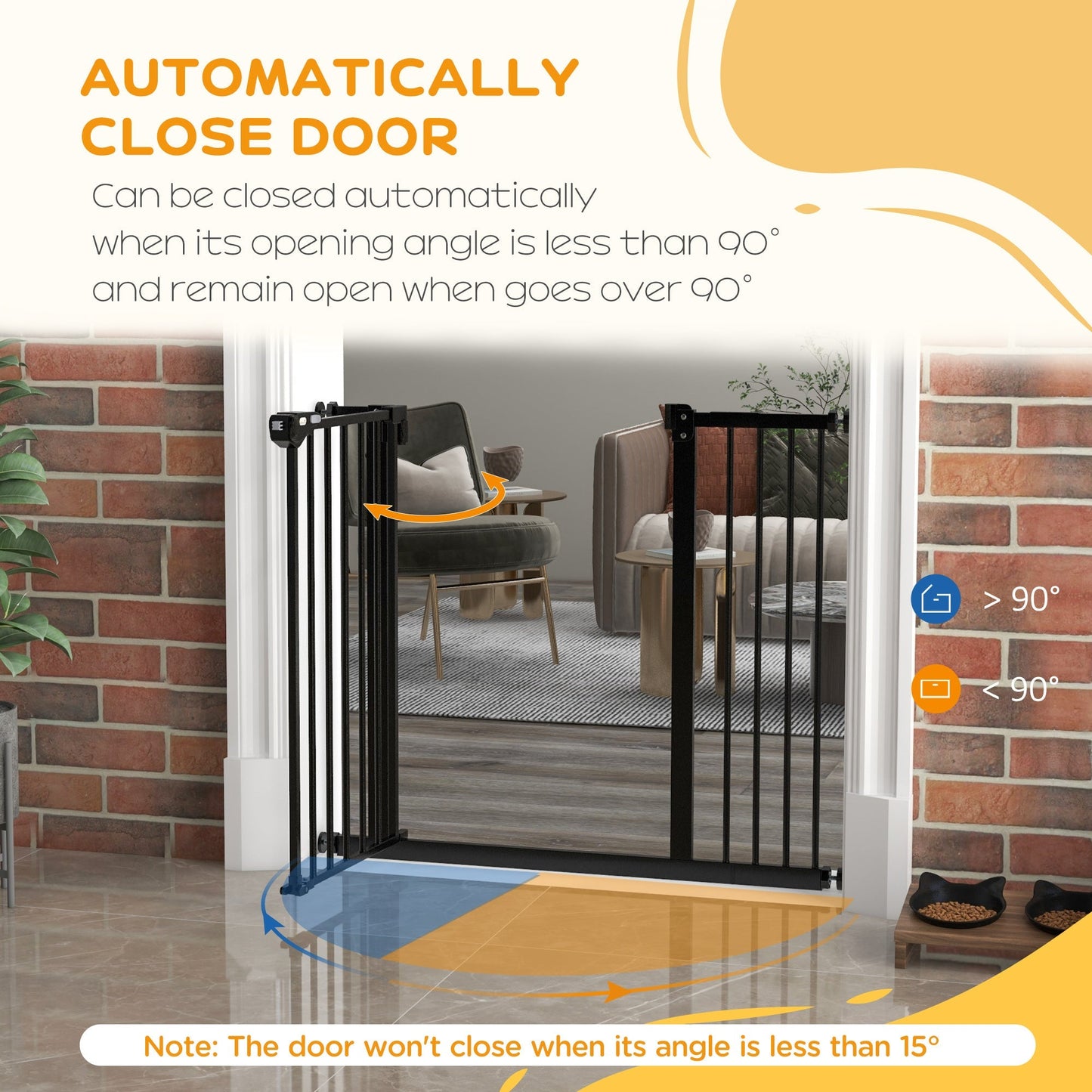 PawHut Metal 74-94cm Wide Adjustable Dog Gate Black