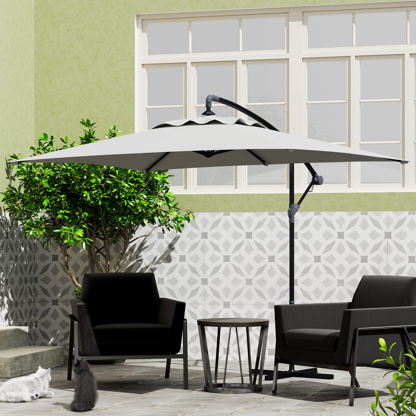 Outsunny 3(m) Parasol wysięgnikowy z podstawą poprzeczną - jasnoszary