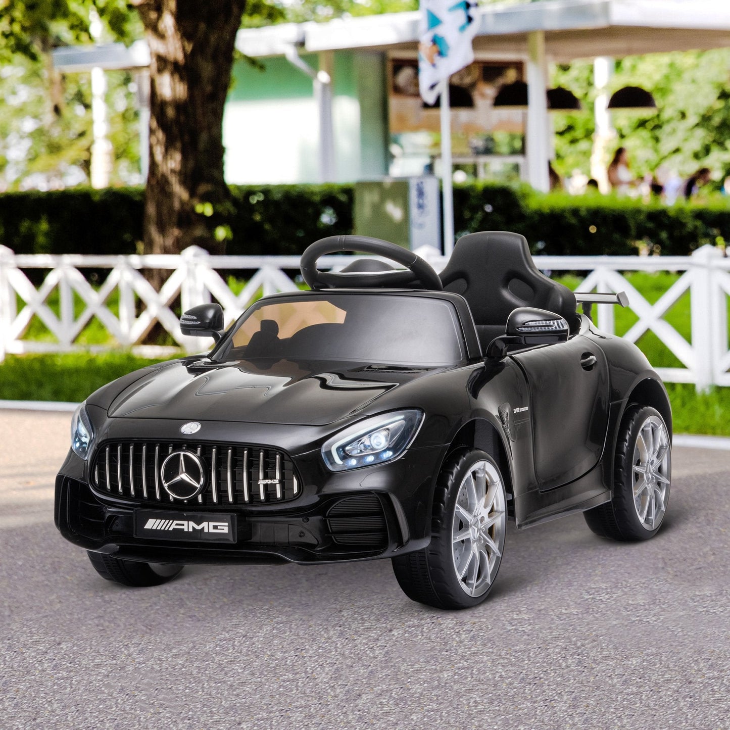 12V Battery-powered 2 Motors Kids Electric Ride On Car GTR Toy with Parental Remote Control Music Lights MP3 for 3-5 Years Old Black